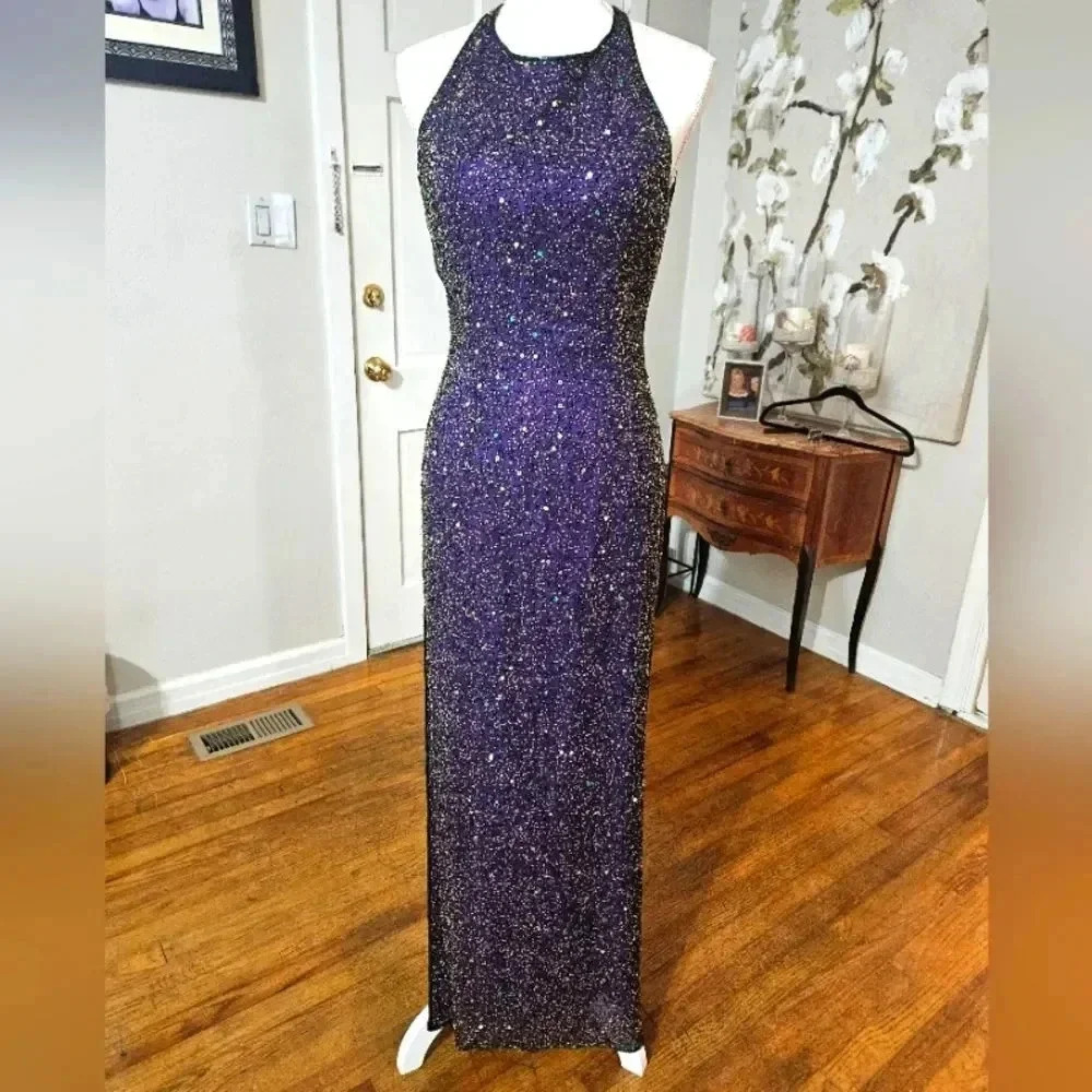 Scala Purple Sequined Backless Gown - image 1